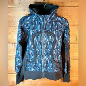 Lululemon Scuba Hoodie II Tri Geo Inkwell Blue Purple Print Full Zip Thumbholes